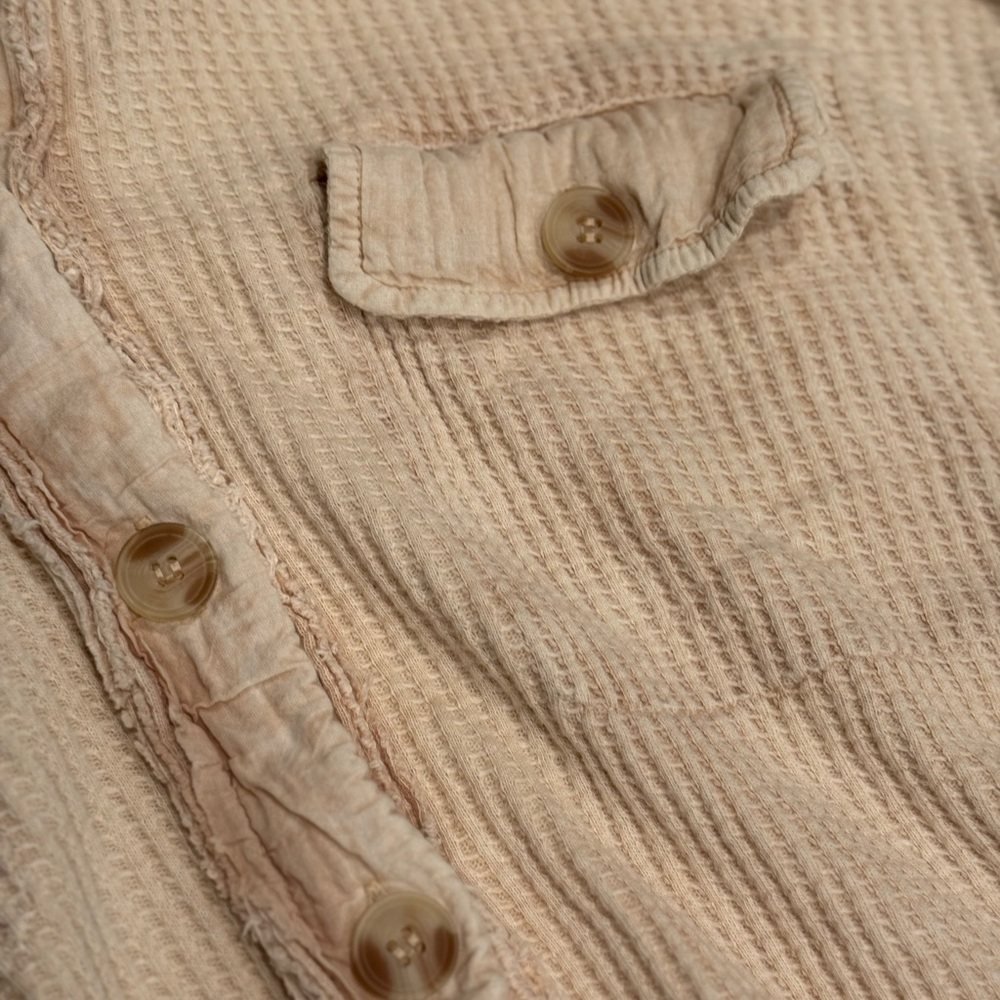 Free People One Scout Jacket Shacket Waffle Thermal Knit Slouchy Nude Sand - Picture 7 of 16